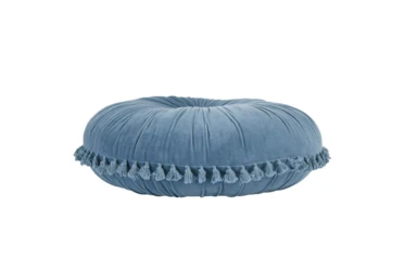 26X26 Blue Shadow Cotton Velvet Round Floor Cushion Pillow With Tassel Edge
