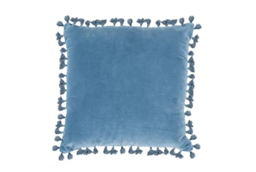 18X18 Blue Shadow Velvet Throw Pillow With Fringe Edge