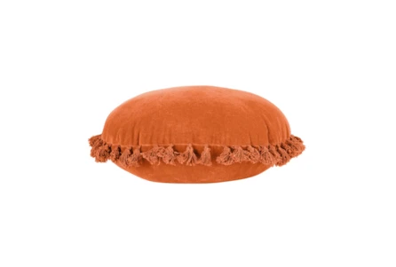 16X16 Amberglow Orange Cotton Velvet Round Throw Pillow With Tassel Edge