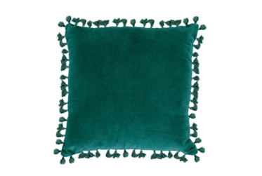 18X18 Pacific Blue Teal Cotton Velvet Throw Pillow With Tassel Edge
