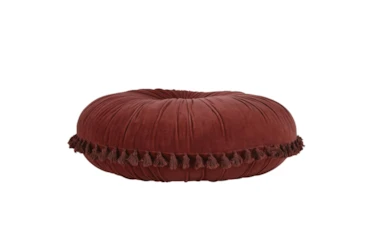 26X26 Brick Red Cotton Velvet Round Floor Cushion Pillow With Tassel Edge