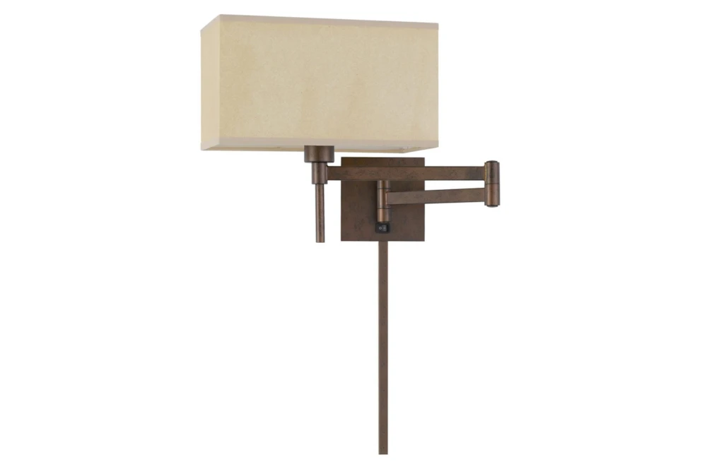 12 Inch Rust Finish Rectangular Swing Arm Reading Wall Lamp With Wire Cover