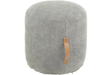 20 Diameter Round Grey Pouf Ottoman With Leather Handle