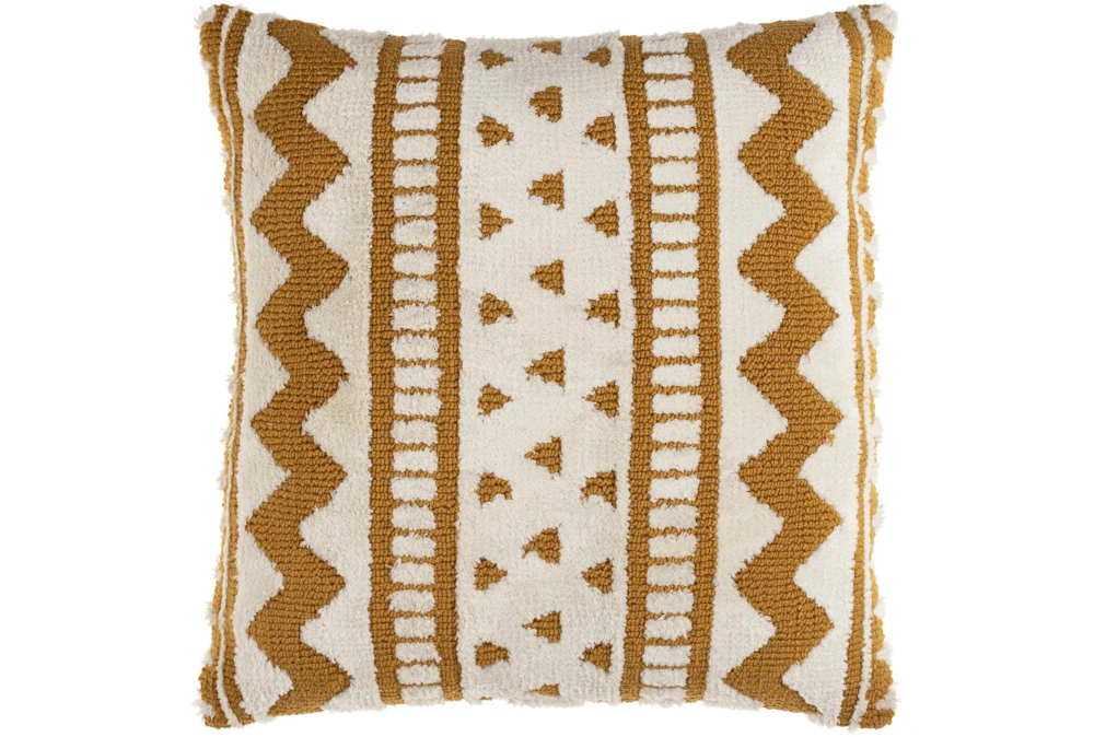 18X18 Mustard and Ivory Geo Aztec Throw Pillow