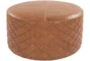 28 Diameter Round Camel Leather Quilted Pouf Ottoman - Signature
