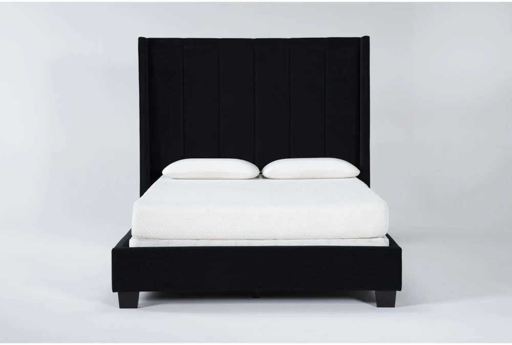 Topanga Black California King Velvet Upholstered Panel Bed