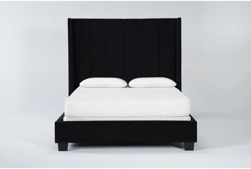 Topanga Black California King Velvet Upholstered Panel Bed - 360