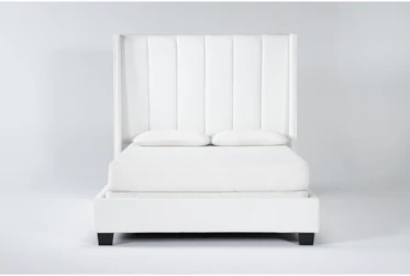 Topanga White California King Velvet Upholstered Panel Bed