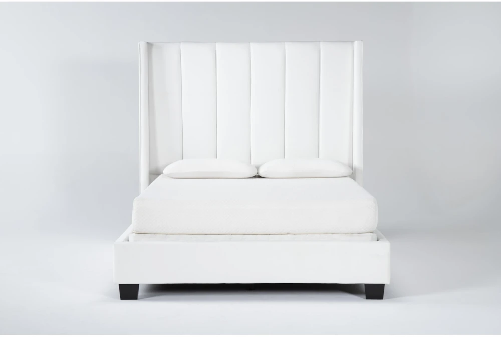 Topanga White Queen Velvet Upholstered Panel Bed