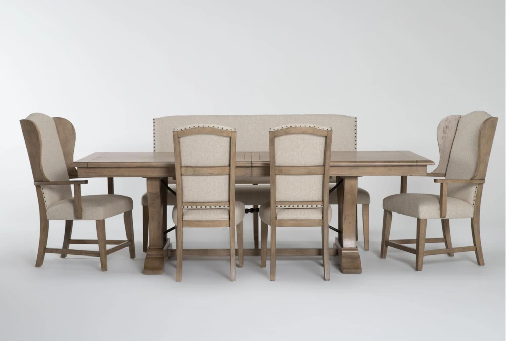 Ellie Dining With Side, Arm Chairs & Bench Set For 6