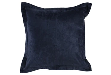 22X22 Indigo Blue Textured Velvet Throw Pillow With Flange Detail