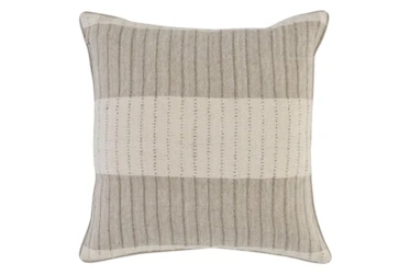22X22 Natural + Ivory Woven Color Block Stripe Throw Pillow
