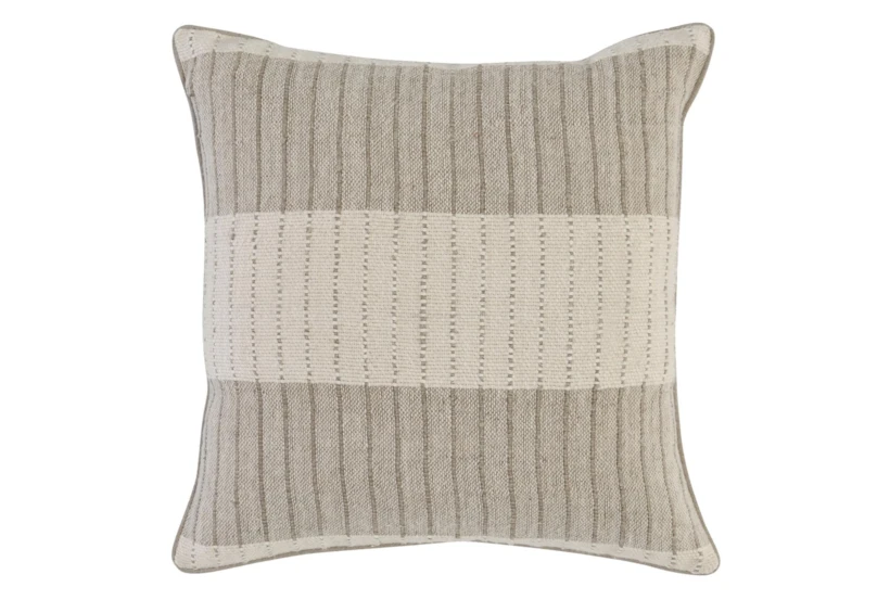 22X22 Natural + Ivory Woven Color Block Stripe Throw Pillow - 360