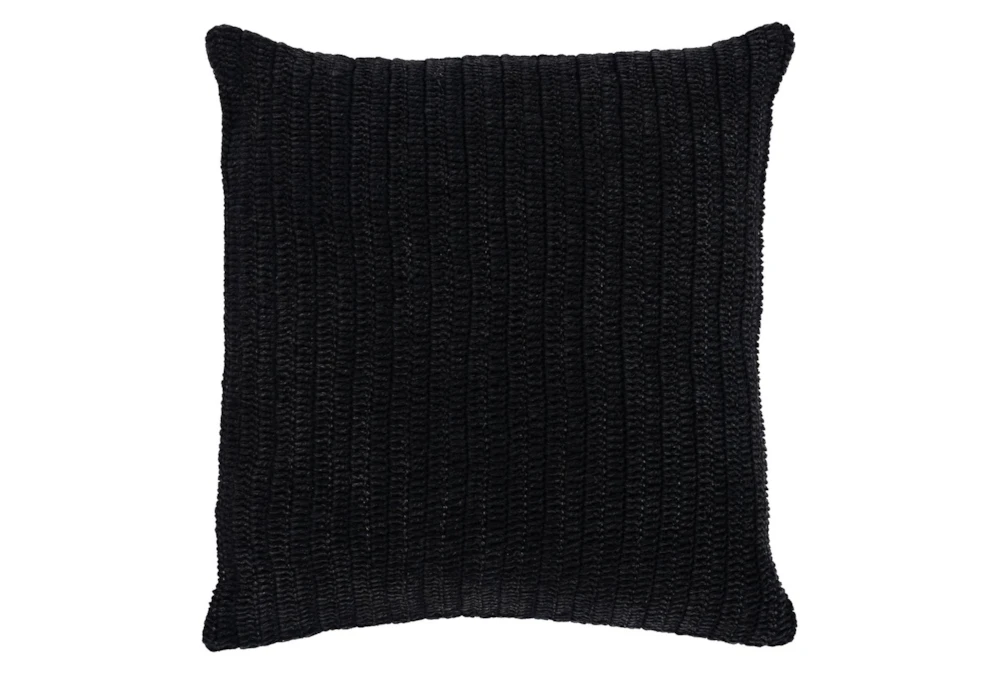 22X22 Black Stonewashed Flax Linen Woven Throw Pillow