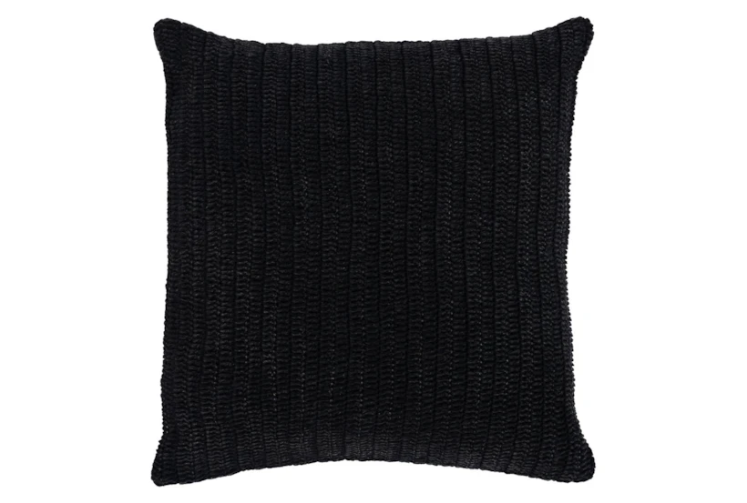 22X22 Black Stonewashed Flax Linen Woven Throw Pillow - 360