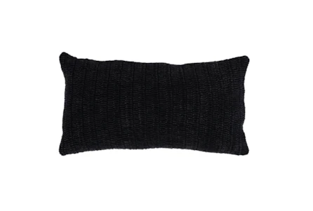 14X26 Black Stonewashed Flax Linen Woven Lumbar Throw Pillow