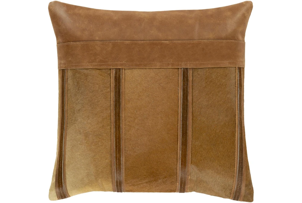 18X18 Camel Brown Hide + Patched Leather Throw Pillow