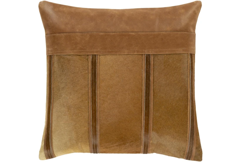 18X18 Camel Brown Hide + Patched Leather Throw Pillow - 360