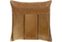 18X18 Camel Brown Hide + Patched Leather Throw Pillow - Signature