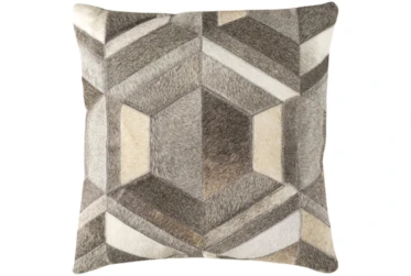 18X18 Brown Ivory + Gray Diamond Hide Geometric Throw Pillow