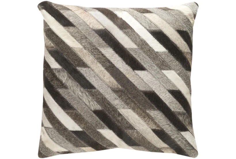 18X18 Brown Ivory + Gray Diagonal Stripe Hide Throw Pillow - 360