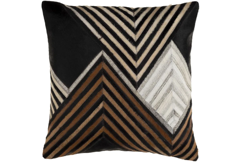20X20 Black Brown Natural Layered Chevron Hide Thorw Pillow | Living Spaces