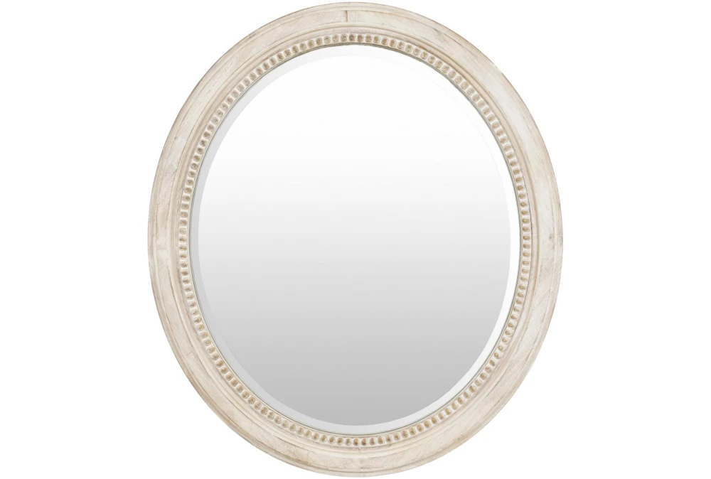 30X33 White Wash Beaded Wood Frame Oval Wall Mirror