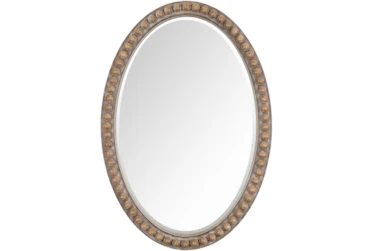 32X22 Natural Wood Beaded Frame Oval Wall Mirror