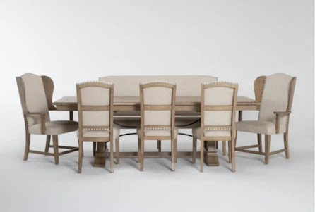 Ellie Dining With Side, Arm Chairs & Bench Set For 8