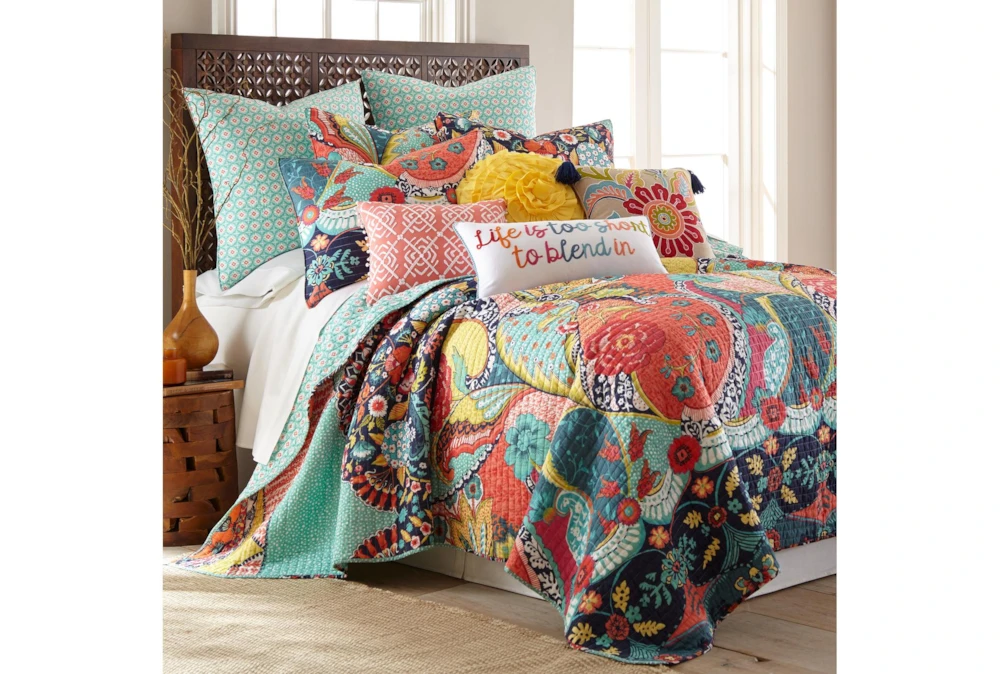 Full/Queen Quilt-3 Piece Set Reversible Colorful Design To Teal Medallions 