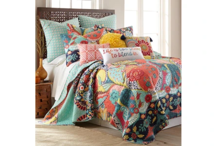 Full/Queen Quilt-3 Piece Set Reversible Colorful Design To Teal Medallions