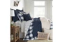 Full/Queen Quilt-3 Piece Set Reversible Farmhouse Buffalo Plaid To Stripe Navy - Room