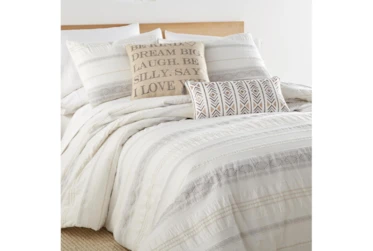 King Comforter-3 Piece Set Tribal Woven Stripe & Ruching White/Grey