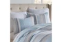 Queen Duvet-3 Piece Set Stripes W/ Knot And Fray Detailing Blue/Grey - Detail