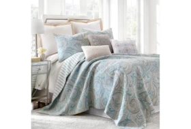 Full/Queen Quilt-3 Piece Set Reversible Paisley Pattern To Ikat Stripe