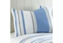 King Quilt-3 Piece Set Reversible Blue, Grey, And White Stripes - Detail