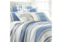 Full/Queen Quilt-3 Piece Set Reversible Blue, Grey, And White Stripes - Detail