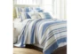Full/Queen Quilt-3 Piece Set Reversible Blue, Grey, And White Stripes - Signature