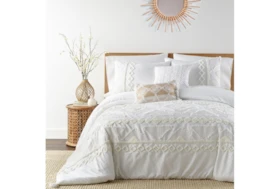 Twin Comforter-2 Piece Set Tribal Jacquard In Tufted Chenille And Frayed Cotton White