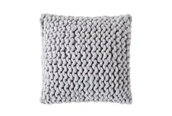 18X18 Farmhouse Plaid Cable Knit Grey Pillow