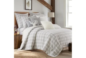 Full/Queen Comforter- 3 Piece Set Farmhouse Plaid Grey/White