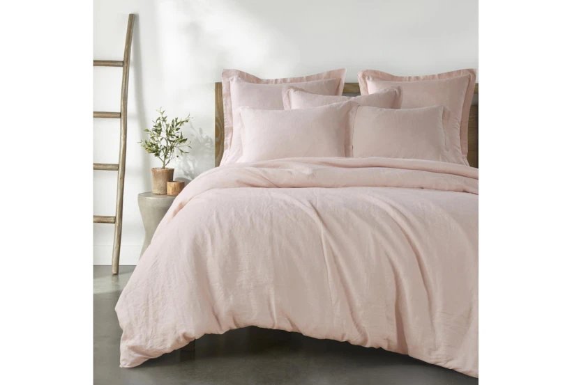 Queen Washed Linen Duvet Cover In Blush - 360