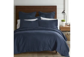 Twin Washed Linen Duvet Cover In Navy