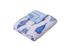 Quilted Reversible Throw Stipes To Fish Print