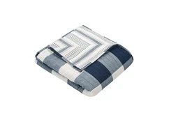 Quilted Throw Reversible Farmhouse Buffalo Plaid To Stripe, Navy