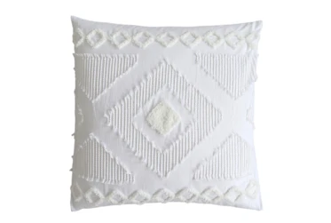 Euro Sham-Set Of 2 Tribal Jacquard In Tufted Chenille And Frayed Cotton White