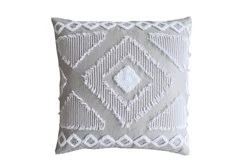 Euro Sham-Set Of 2 Tribal Jacquard In Tufted Chenille And Frayed Cotton Grey