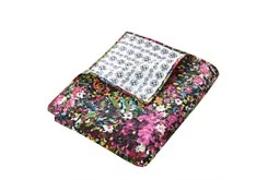 Quilted Reversible Throw Bright Floral Design To B&W Geometric