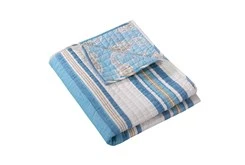 Quilted Reversible Throw Stripes To Sea Horse Print  - 360