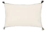 14X22 Cream White + Black Braided Edge Lumbar Throw Pillow With Tassel Corners - Signature